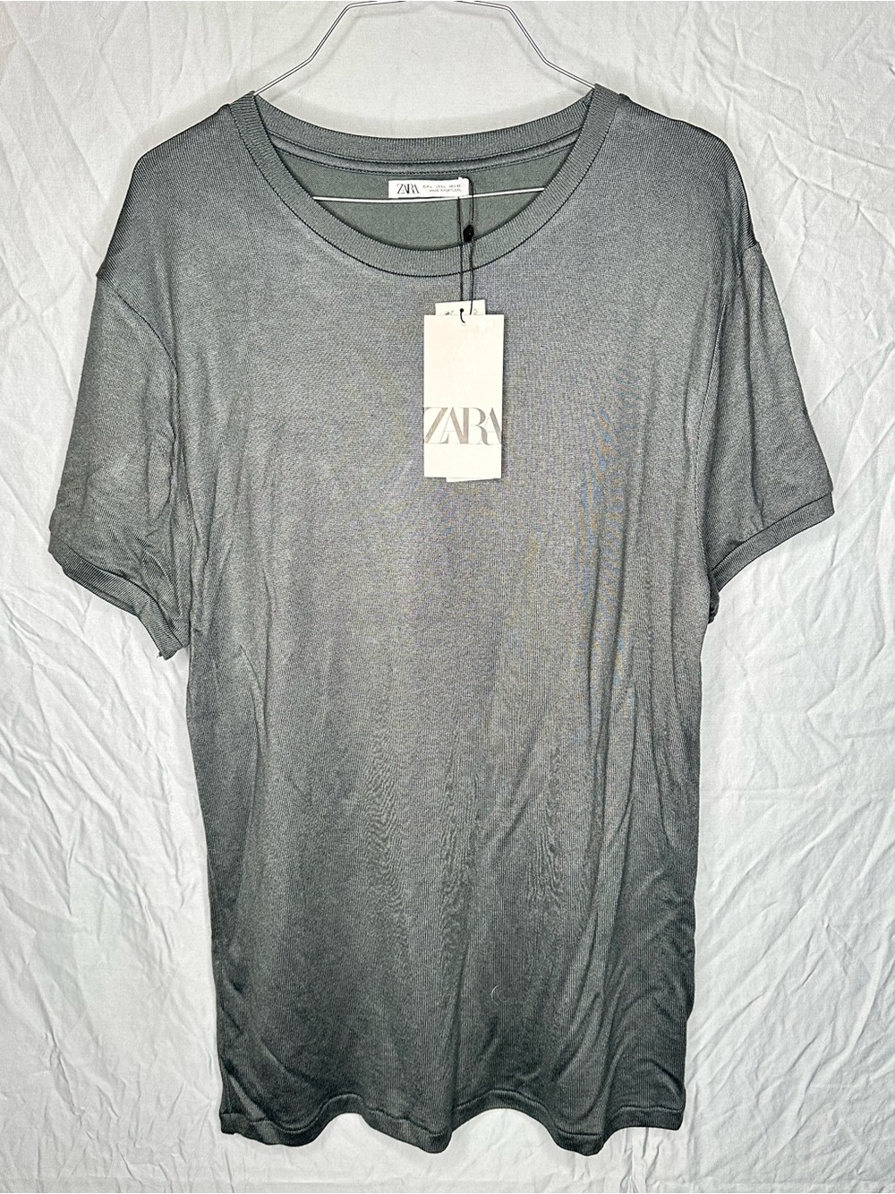 NWT Zara Men’s Gray Knit Crew Neck T-Shirt Lightweight Size Large